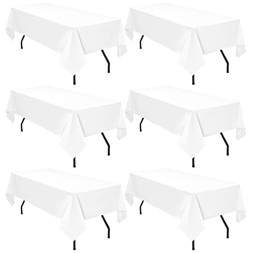 Paquete de 6 manteles blancos para mesas rectangulares de 8 pies, manteles rectangulares de 153×320 cm, manteles de poliéster lavables antiarrugas para bodas, recepciones, banquetes, fiestas